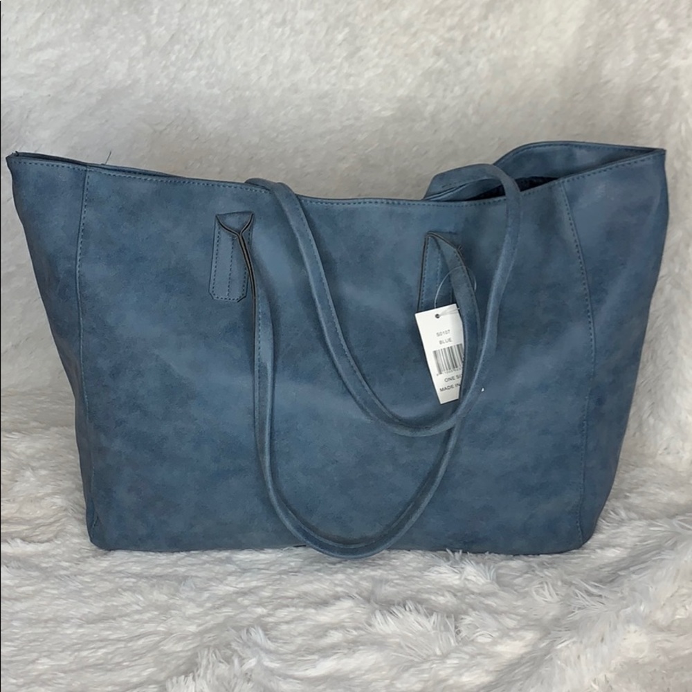 NEW Saks Fifth Ave blue oversized tote faux suede